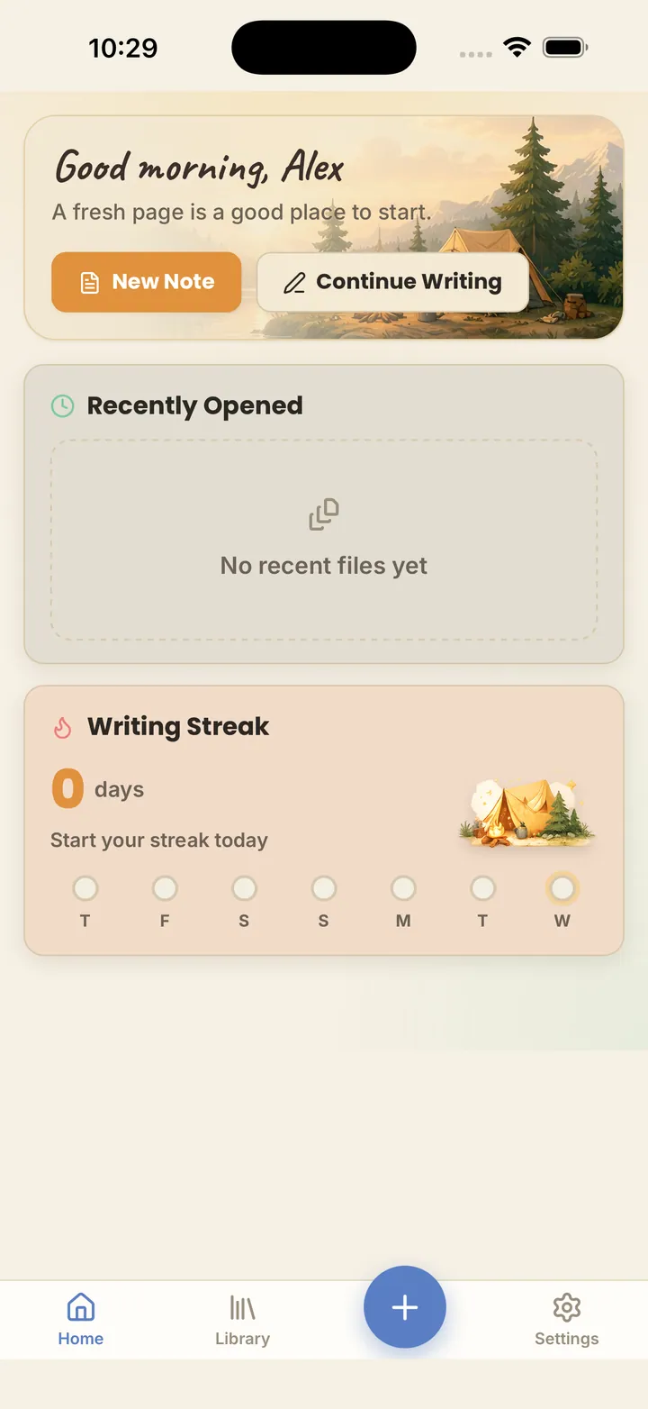 PageCamp on iPhone, showing the dashboard in light and dark mode.
