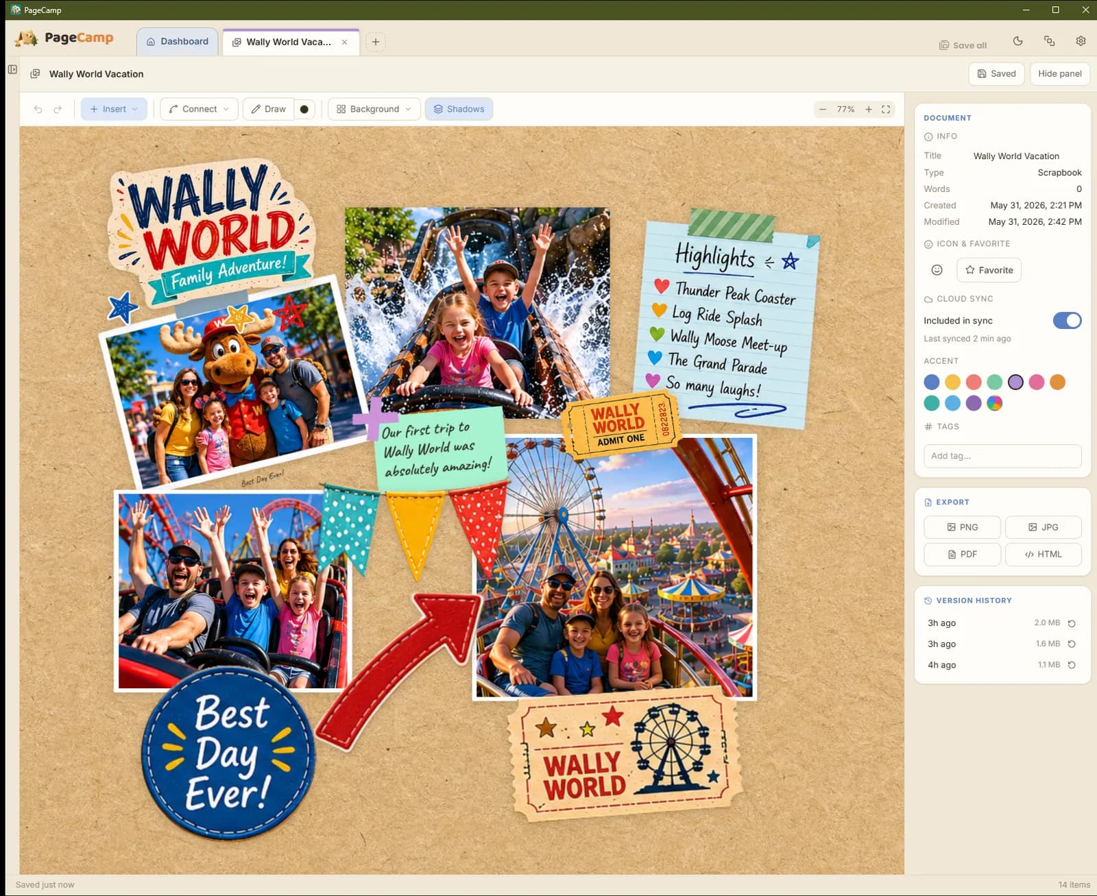 Scrapbooks in PageCamp — Keep the trip, not just the words.
